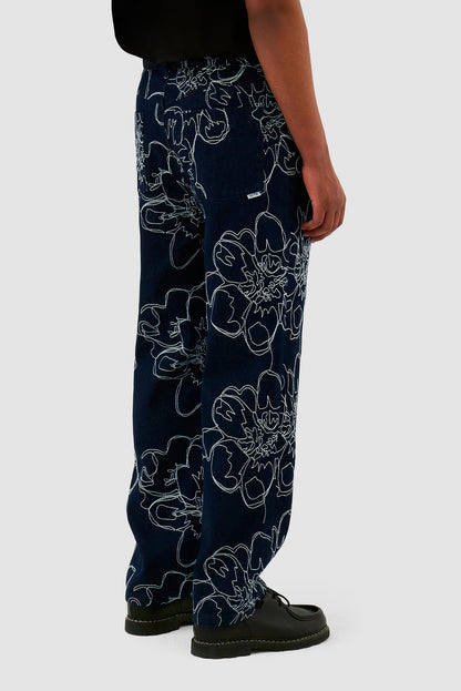 FLOWER STICH PANTS NAVY