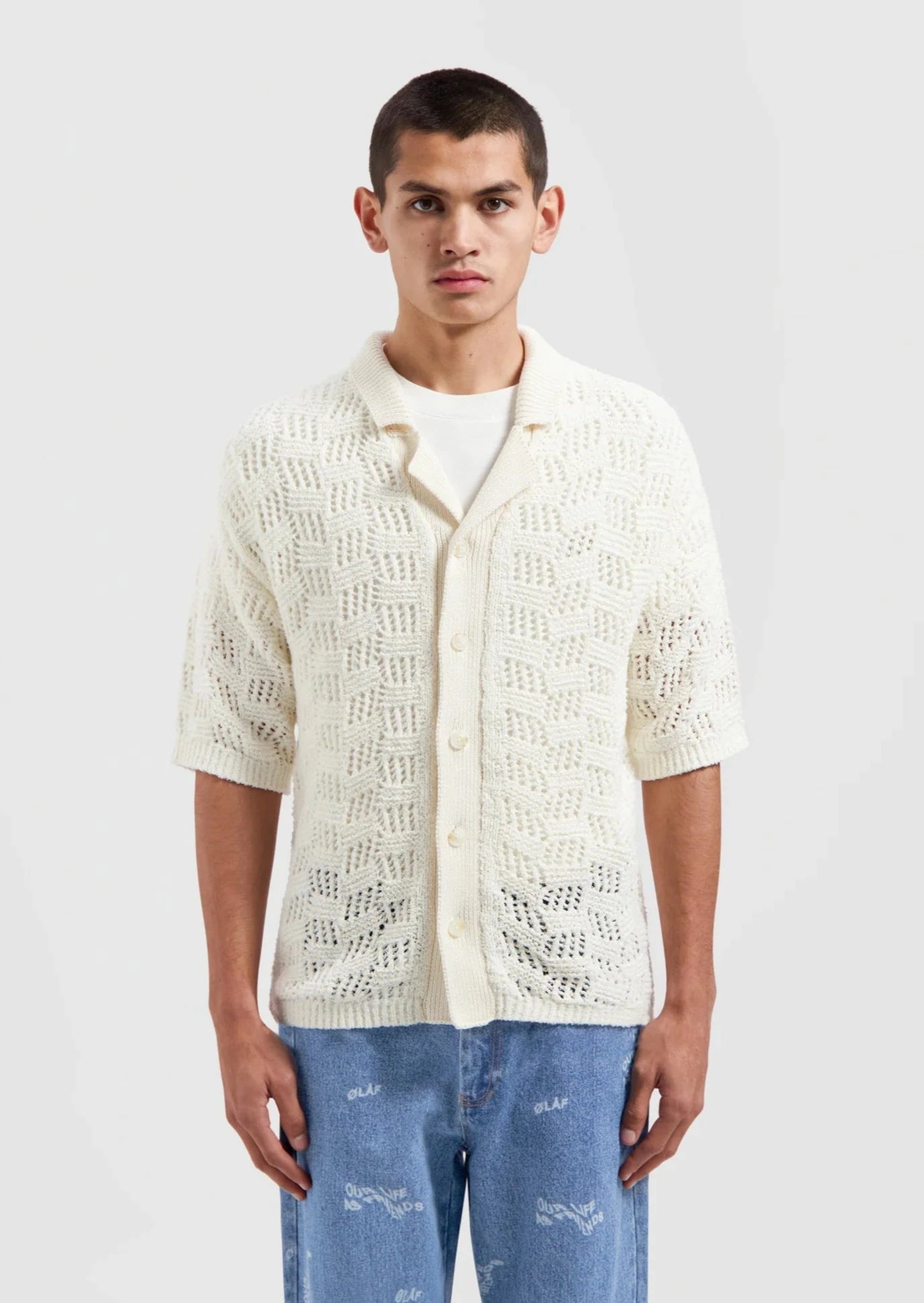CHECK KNITTED SHIRT WHITE
