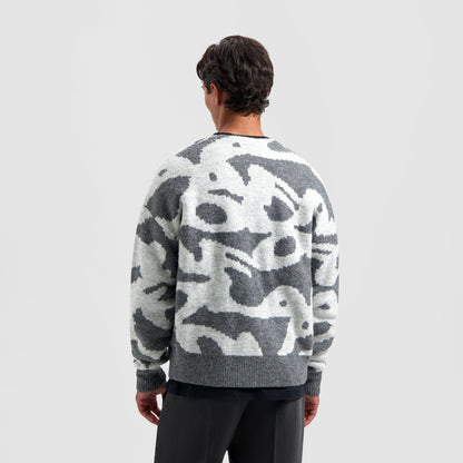 WAVY DRIFT KNITTED CARDIGAN GREY