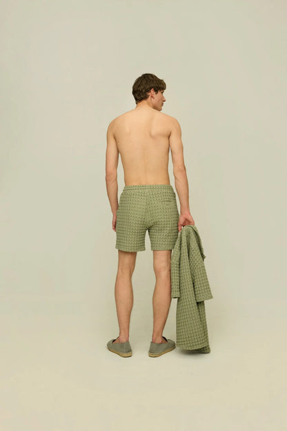 DUSTY GREEN PORTO WAFFLE SHORTS